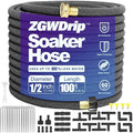 100FT 1/2" Water-Saving Soaker Hose with Solid Brass Connectors, Drip Irrigation Kit for Lawn & Landscaping with Metal Ground Stake & Accessory Kit