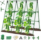 51" x 53" Cucumber Trellis for Raised Bed, A-Frame Garden Trellis for Climbing Plants Outdoor, Rust-Proof Metal Support for Tomato, Peas, Beans, Zucchini & Vines, with Netting & Clips