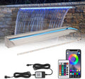 36'' APP Control Pool Waterfall with RGB LED Lights, Stainless Steel Pond Fountain Set for Outdoor Decorations, Patio Waterfall Spillway Kit w/16 Color Changing, Easy Install