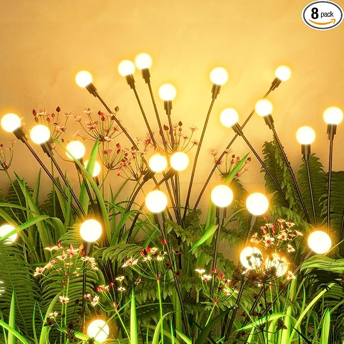 Flumy Solar Garden Lights Outdoor - 8 Pack 64 LED Firefly Lights Waterproof, Garden Decorations for Yard Patio Pathway Lawn Outside, Unique Gifts for Grandma Women, Solar Decor Warm White