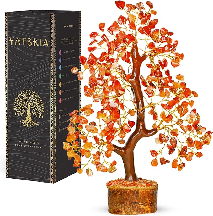 YATSKIA Carnelian Crystal Gem Tree, Stone Tree, Wealth Stones and Crystals, Crystal Tree for Positive Energy, Home Decor Gifts Money Tree Feng Shui