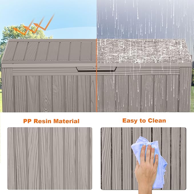 PatioZen 75 Gallon Resin Deck Box, Lockable Patio Outdoor Storage Box for Furniture, Garden Tools and Tools Storage, Waterproof Outside Storage Boxes - Grey