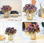 Faux Flowers in Vase, Fake Flowers in Vase 21 Pcs Faux Peony Flowers, Artificial Flowers for Home Decor, Indoor Centerpiece for Living Room & Dining Table - Purple Red