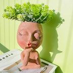 Brown Resin Handcrafted Cute Flower Pot, Suitable for Indoor and Outdoor Use, with Drain Hole and Anti-Friction Pads
