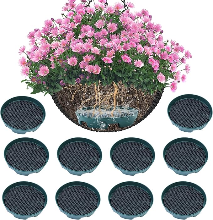 10 Set Invisble Hanging Basket Insert 5.1”Hang Basket Drip Pan Invisble Self Watering Planter Insert Plant Saucers Tray Plastic Water Catcher Tray Plant Auto Watering Devices For Hanging Basket