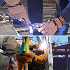 WZQH Leather Work Gloves for Men or Women. Small Glove for Gardening, Tig/Mig Welding, Construction, Chainsaw, Farm, Ranch, etc. Cowhide, Cotton Lined, Utility, Firm Grip, Durable. Coffee-grey S