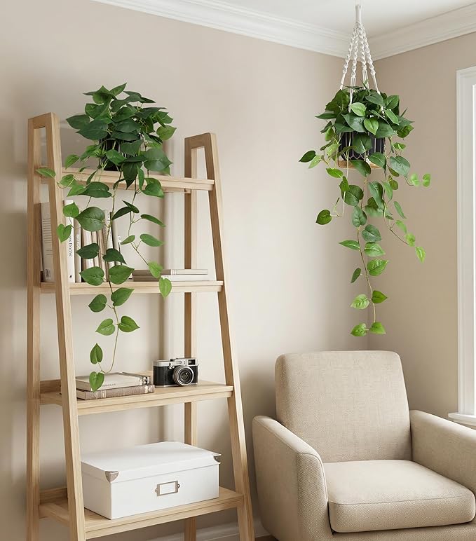 Fake Plants 2 Pcs Faux Pothos Plants Potted Indoor Artificial Hanging Plants Realistic Fake Greenery Table Desk Bathroom Office Bedroom Living Room Shelf Modern Farmhouse Decor Indoor