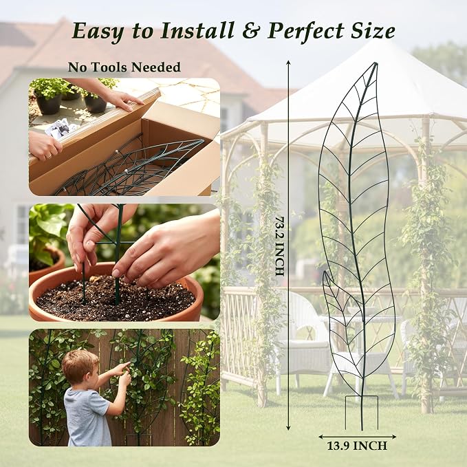 Trellis for Climbing Plants Outdoor Made of Metal, Voumsil Garden Trellis with Leaf Design, for Garden Decor Garden Lawn Porch