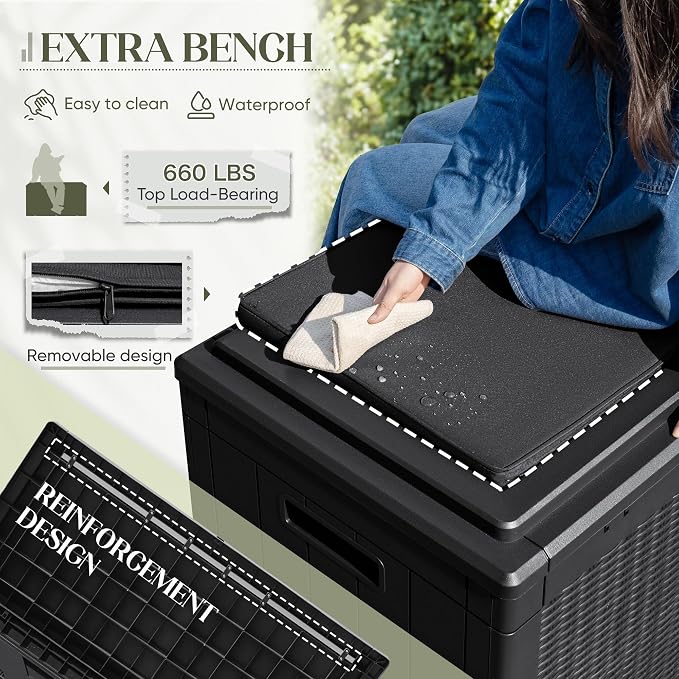 Greesum 100 Gallon Resin Deck Box Large Outdoor Storage with Cushions for Patio Furniture, Garden Tools, Pool Supplies, Weatherproof and UV Resistant, Lockable, Black