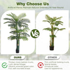 6FT Tall Triple Golden Cane Palm Tree (1 Pack), Large Faux Plants, UV Resistant Indoor/Outdoor Fake Plant in Black Cement Pot - Realistic Tropical Decor for Patio, Living Room, Office