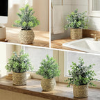 Small Fake Potted Plants: 9 Inches Artificial Plants with Seagrass Handwoven Planters, Indoor Farmhouse Decorations, Eucalyptus Plant for Home Bathroom Office Shelf Tabletop Desk Room Decor