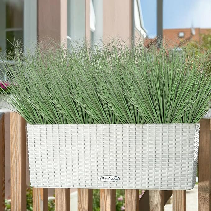 14 Bundles Artificial Plants Onion Grass Outdoor 20 Inch Tall Fake Shrubs Wheat Grass UV Resistant Greenery Stems Faux Bushes Plant for Indoor Outdoor Garden Office Home Decor, Light Green