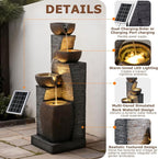 38.2" Tall Solar Water Fountain Outdoor Garden,4 Tiers Modern Cascading Bowls and Stacked Stones Solar Powered Fountains with LED Lights for Garden, Patio, Deck, Porch, Backyard, Lawns