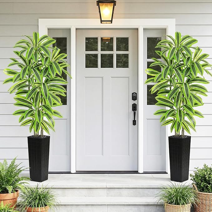 Artificial Yellow Dracaena Tree - 7FT Tall Fake Plants with Black Planter - Artificial Plants Indoor Floor Plant in Pot - Large Tropical Fake Yucca Potted Tree for Home Office Living Room Decor