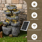 5 Tiered Solar Powered Water Fountain, Solar Water Fountain Outdoor Garden Cascading Rock Water Fall Fountains Outside with Lights for Backyard, Patio, Deck, Porch, 24" H x 13.39" L x 9.6" W