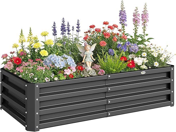 Outsunny Galvanized Raised Garden Bed, 4' x 2' x 1' Metal Planter Box, for Growing Vegetables, Flowers, Herbs, Succulents, Gray