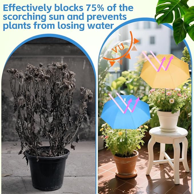 4 Pack Plant Umbrellas for Outdoor Plants with One Storage Bag, 23.6" Sun Shade Cover for Gardens/Patio/Succulents, Blocks 70% Sunlight, Prevents Leaf Burn Overheating