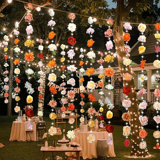 Suncalla 6 Pcs 35.4ft Hanging Flowers Garlands Backdrop Lighted Floating Fake Wildflower Vines LED Floral Garland Ceiling for Spring Wedding Bridal Shower Birthday Graduation Party(Bright,Multicolor)