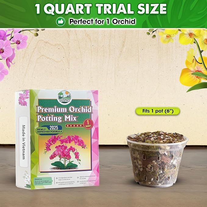 [Upgraded] DUSPRO Orchid Potting Mix for Repotting with Forest Moss, Pine Bark, Perlite & Pumice, Orchid Bark Potting Mix, Orchid Repotting Soil, Drainage Indoor Potting, Orchid Pot Not Included,1 QRT