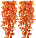 2-Pack Fake Hanging Plants, Faux Hanging Plant Artificial Greenery for Living Room Bedroom Boho Wall Shelf Indoor Outdoor Decor (Orange Pothos Ivy Vines)