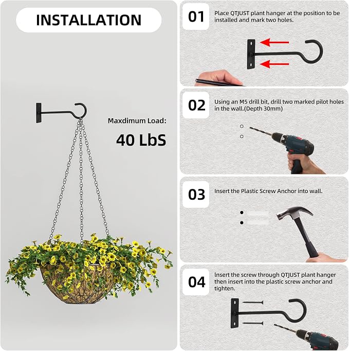 Ceiling Hooks for Hanging Plants 4pack 2.5inch Wall Mount Plant Hooks Meatl Plant Hanger Indoor for Hanging Lanterns, Bird Feeder, Flower Basket, Home Decor Indoor & Outdoor