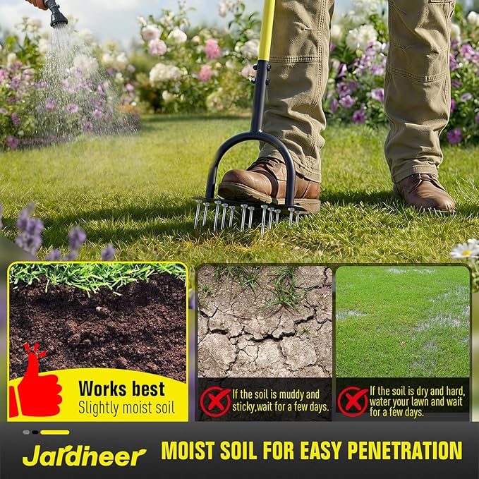 Jardineer Lawn Aerator Spike Tool, 36" Manual Yard Aeration Tool with 12 Thickened Steel Spikes, Pre-Assembled Grass Aerator for Soil Loosening & Yard Aeration in Lawn, Yard and Garden