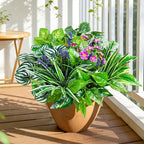 24 Pcs Artificial Plants for Outdoors Faux Greenery Leaves UV Resistant Realistic Plastic Large Bunches Shrubs Bushes with Flowers, Fake Plants Decor Outdoor for Front Porch Door Patio Garden Yard