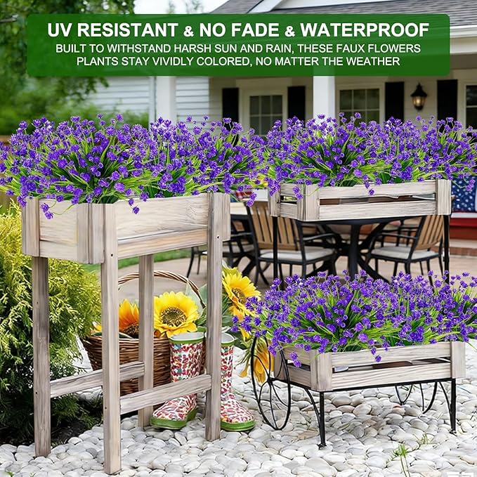 TURNMEON 20 Bundles Artificial Flowers for Outdoors, Spring Grass Camellia Fake Flowers Plastic Plants, UV Resistant No Fade Faux Greenery for Gardens Porch Summer Cemetery Decor 500 Heads(Purple)