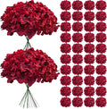 65Pcs Deep Red Hydrangea Artificial Flowers Bulk，Realistic Silk Fake Flowers with Stems，Faux Hydrangea Flowers for Wedding Home Decor Centerpieces Living Room Garden Party Baby Shower Decor