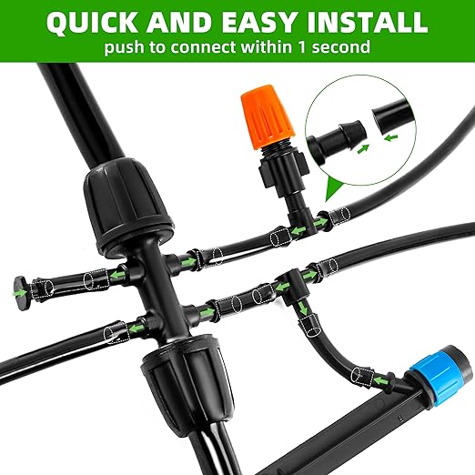 240FT DIY Automatic Drip Irrigation System Kits for Garden Plant Watering Misting System for Greenhouse Patio Lawn with Adjustable Drip Emitters 5/16" and 1/4" Irrigation Tubing Connectors Fittings