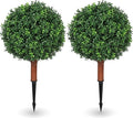 Artificial Boxwood Ball Bush for Outdoors 26 inch Set of 2 UV Resistant Faux Boxwood Ball Trees with Ground Spikes, Fake Boxwood Shrubs for Garden Patio Front Door Balcony