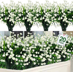TURNMEON 20 Bundles Artificial Flowers for Outdoors,Spring Grass Camellia Fake Flowers Plastic Plants,UV Resistant No Fade Faux Greenery for Gardens Porch Planter Summer Cemetery Decor 500 Head(White)