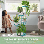 TOSKING 5-Tier Metal Plant Stand, Anti-Tip Round Base for Pots, Child & Pet Friendly, Space Saving Corner Shelf Flower Pot for Indoor Outdoor Use, Living Room Balcony Garden Patio Bedroom (Blue, 38in)