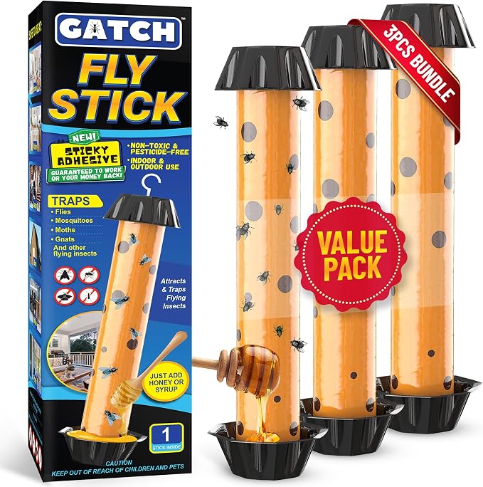 GATCH Fruit Fly Trap (3 Pack), Fly Stick for Mosquitoes, Sticky Trap for Flies Gnats Wasp Flying Insects, Bug Catcher, Indoor or Outdoor Use, Ready to Use Home