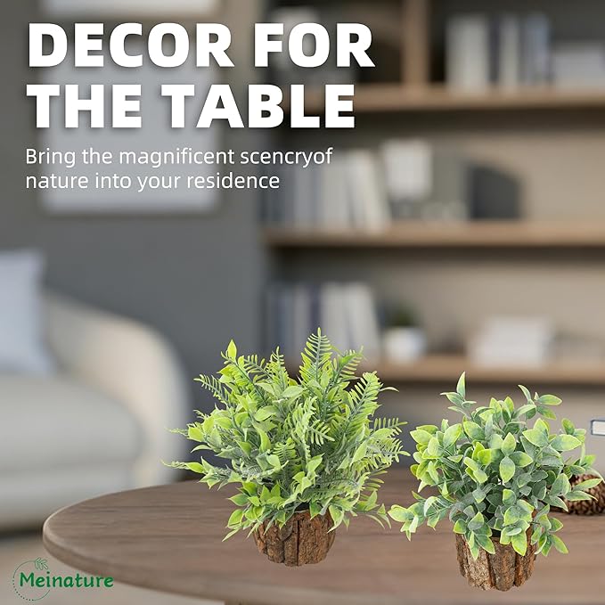 3 Pack Mini Potted Artificial Greenery, Realistic Frost and Snow Plants with Tree and Flower Pots, Lifelike Low-Maintenance Tabletop Decor for Home Office Desk Shelf