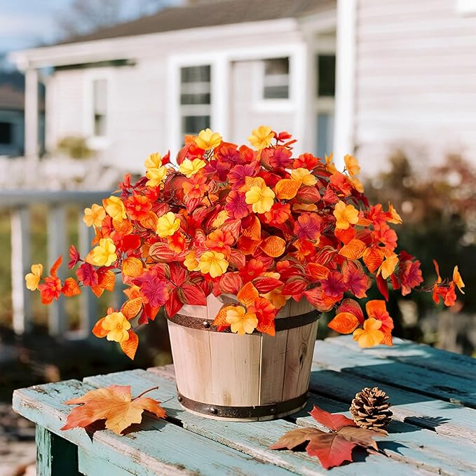INXUGAO Fake Fall Flowers Artificial for Decoration 2PCS Faux Silk Fall Flowers Plants for Outdoors Outside Planters UV Resistant Looks Real for Front Door Porch Patio Garden Decor