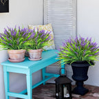 obbsie 12 Bundles Artificial Plants Outdoor, 18.2" UV Resistant Faux Monkey Grass Greenery Stems No Fade Faux Plastic Flowers Shrubs for Home Weddings Garden Porch Front Patio Office Decor - Purple