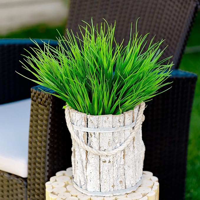 Artificial Monkey Grass Outdoor Shrubs - 20 Bundles Fake Plants UV Resistant No Fade Faux Plastic Greenery Home Garden Porch Patio Decoration Office Indoor (Green Grass)