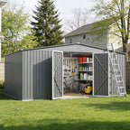 14 x 12FT Sheds & Outdoor Storage,Grey Metal Waterproof Storage Shed with Door and Lock Outdoor Shed,All-Weather Shelter for Bike, Gardening Tools, Lawn Mowers