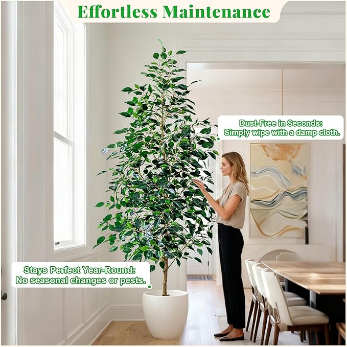 Bailikang 7FT Artificial Ficus Trees Indoor Faux Trees Indoor Fake Floor Plants Tall Artificial Tree with White Pot Faux Tree Fake Indoor Tree Silk Plants Artificial Trees for Home Decor Indoor
