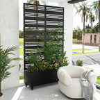 Casaphoria Metal Raised Garden Bed with Trellis and Wheels, 72"x47"x16" Planter Box for Climbing Plants, Vegetables & Vines, Features Drainage Holes and Privacy Screen (Black-Harold)