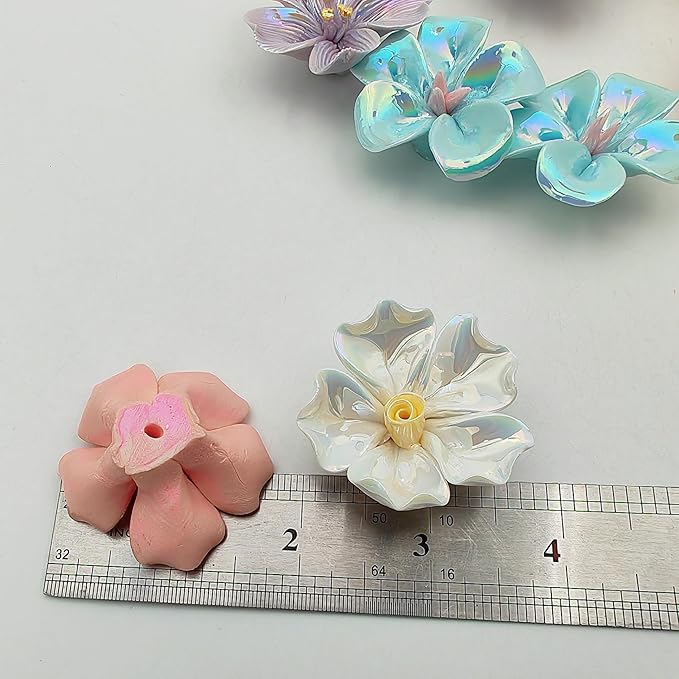10 PCS 3D Flower Ceramic Tiles,1.6" Handmade Procelain Ceramic Flowers for Artwork,Fish Tank,Vases,Living Room, Dining Table,Office, Home Floral Decor (Single-Flowered Iridescent Mix Color)