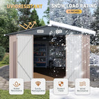 Aoxun 10x12 Shed with Brown Floor Galvanized Steel Outdoor Storage Shed Metal Garden Shed with Moisture-Proof Floor & Ventilation, Sloped Roof for Bike/Generator/Tool Storage (Brown with Floor)