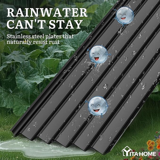 YITAHOME 8x4x3ft Large Raised Garden Bed Kit, Galvanized Metal Planter Box with Gloves, Support Rod & Safety Rubber, Outdoor Above Ground Planters for Plants Vegetables Flowers, Black
