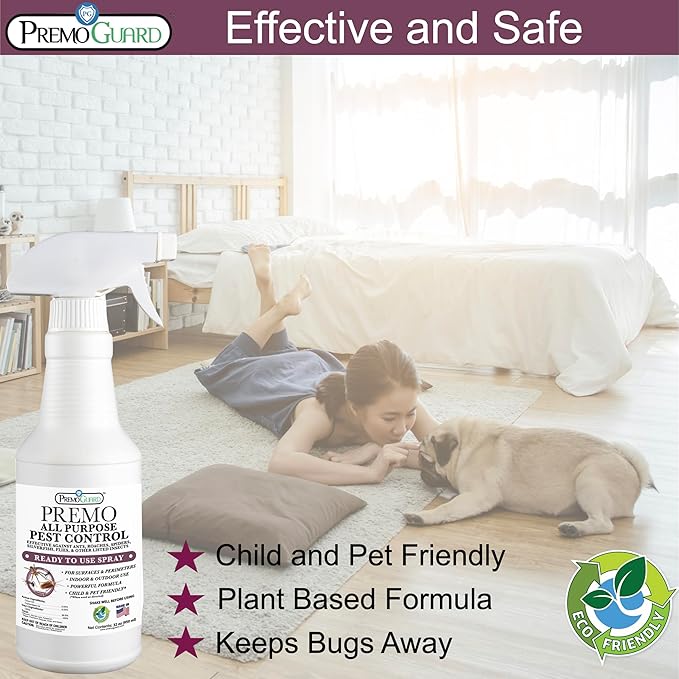 Pest Control by Premo Guard – 32 oz– Insect & Pest Spray – Bug, Roach, Fleas, Fruit Fly, Ant, Spider Killer – Effective Plant Based Formula – Child and Pet Safe – Best Natural Protection