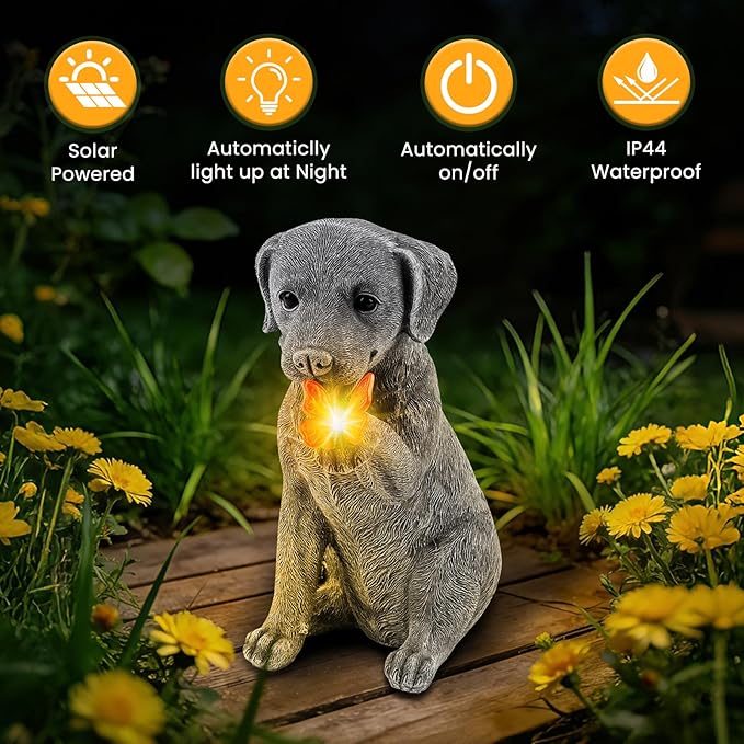 Solar Garden Statues Outdoor Decor, Garden Decor Dog Statue for Yard, Patio, Lawn Outside, Ideal Christmas Birthday Mothers Day Gifts for Mom Women Grandma