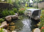 Stainless Steel Waterfall Spillway, APP Control Multi-Color LED Light Outdoor Pool Fountain, Water Spillway Koi Pond Waterfalls Fountains Kit for Garden Patio Swimming Pool Decoration-11.8"