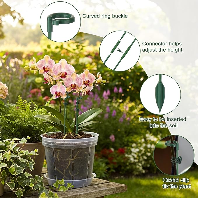 LUCKJUJU 12 Sets Orchid Pot with Holes, 4, 5, 6 Inch Clear Plastic Plant Pot with Saucers, Plant Stakes, Clips, Orchid Pots with Drainage for Repotting for Indoor Outdoor Plants
