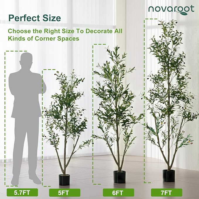 Olive Trees Artificial Indoor, 6FT Tall Faux Olive Tree with Light Kit Moss and Planter, Faux Plants Indoor with Natural Wood Trunk and Lifelike Fruits, Fake Tree for Home Office Living Room Decor