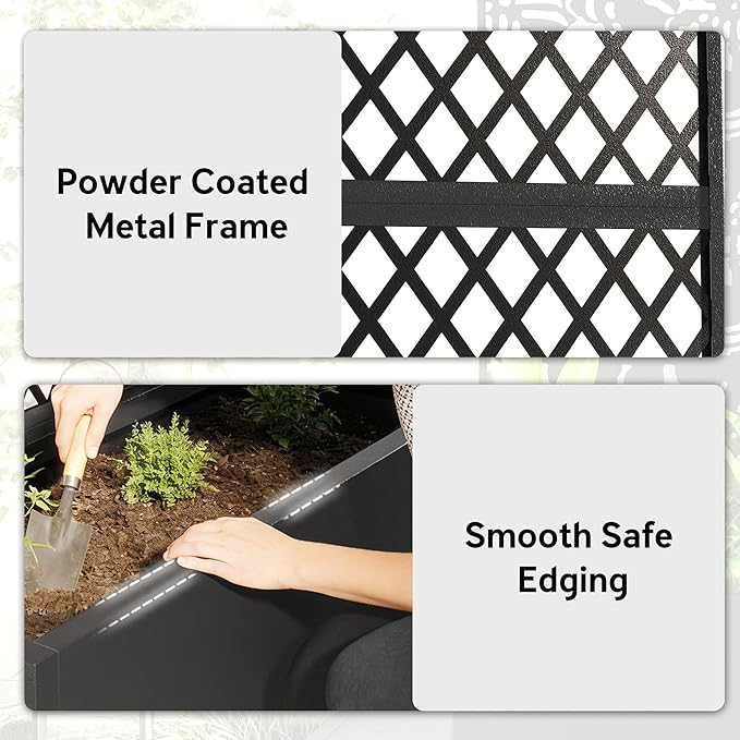 Outsunny Metal Planter Box with Trellis, Raised Garden Bed with Trellis Privacy Screen and Drainage Holes for Climbing Plants, Diamond Lattice Privacy Planter for Garden, Patio, Balcony
